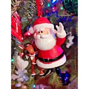 DEPT 56 CHRISTMAS ORNAMENT RUDOLPH THE RED NOSED REINDEER AND SANTA CLAUS